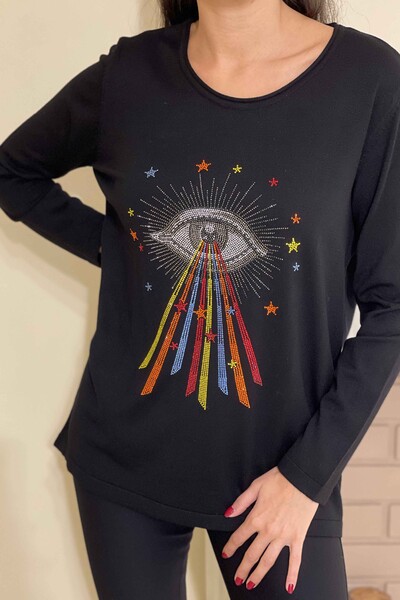 Vente en gros de pull en tricot pour femme brodé de pierre à motifs colorés - 16047 | KAZEE - Thumbnail