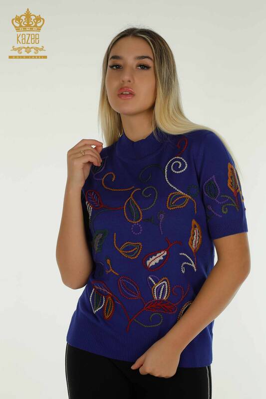 Vente en gros Pull en tricot pour femmes Saks à motifs colorés - 15844 | KAZEE