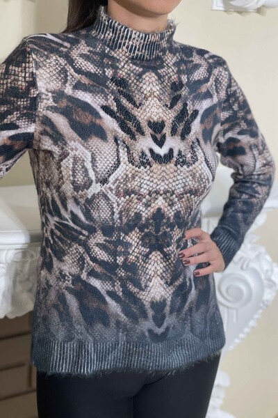 Vente en gros de pull en tricot à col roulé angora à impression numérique pour femmes - 18820 | KAZEE - Thumbnail