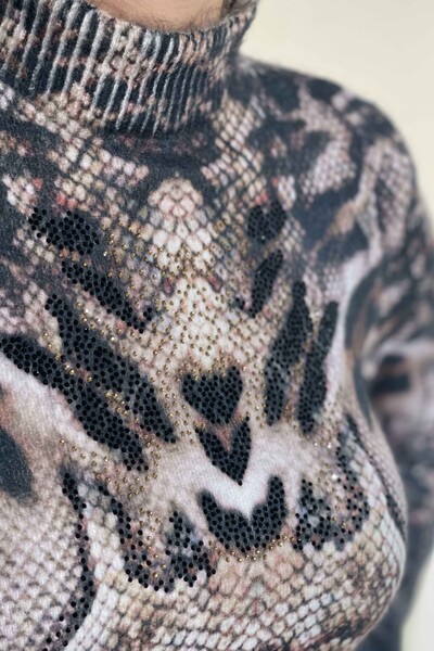 Vente en gros de pull en tricot à col roulé angora à impression numérique pour femmes - 18820 | KAZEE - Thumbnail