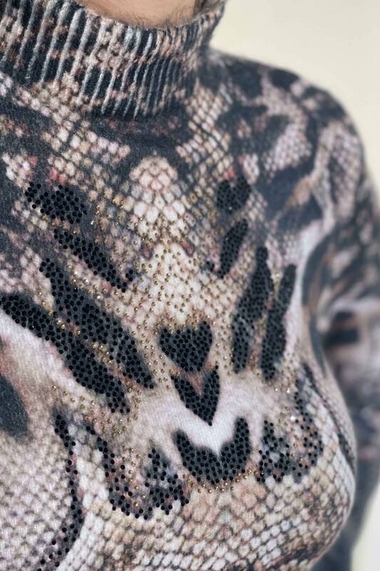 Vente en gros de pull en tricot à col roulé angora à impression numérique pour femmes - 18820 | KAZEE