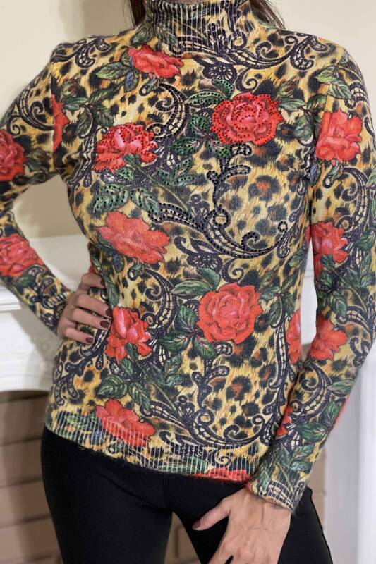 Vente en gros de tricots brodés floraux angora à impression numérique pour femmes - 18765 | KAZEE