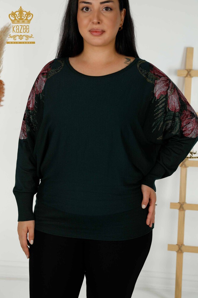 Vente en gros de pull en maille pour femmes épaule florale détaillée Nefti - 16133 | KAZEE - 2