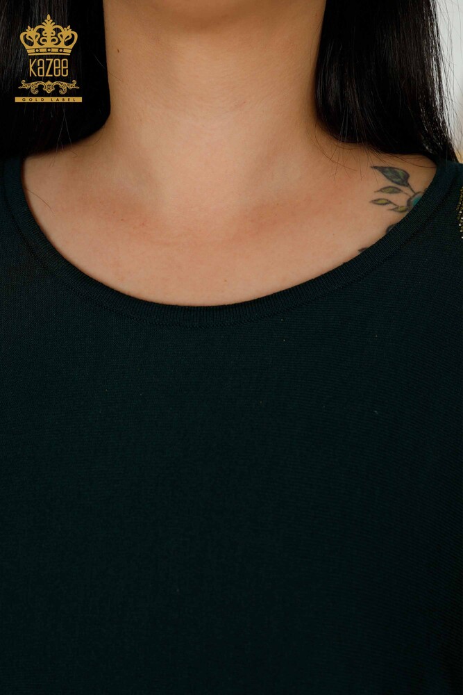 Vente en gros de pull en maille pour femmes épaule florale détaillée Nefti - 16133 | KAZEE - 3