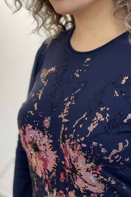 Vente en gros de pulls en tricot de pierre brodés à motif floral pour femmes - 16652 KAZEE