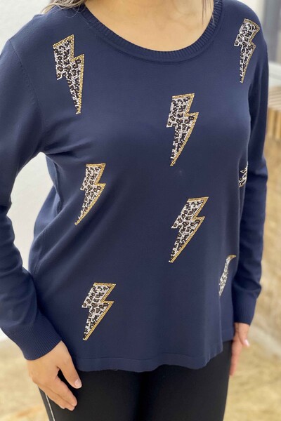 Vente en gros de pull en tricot pour femme léopard pierre brodée détaillée - 16464 | KAZEE - Thumbnail