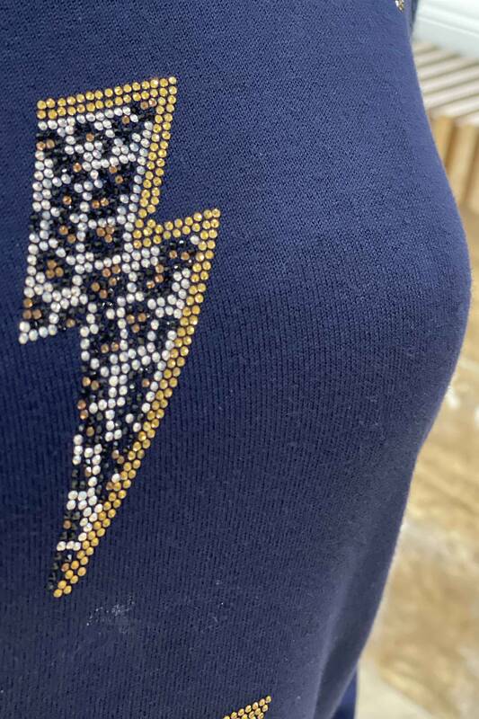 Vente en gros de pull en tricot pour femme léopard pierre brodée détaillée - 16464 | KAZEE