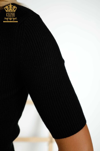 Grossiste Pull en Tricot Femme - Manches Courtes - Noir - 30397 | KAZEE - Thumbnail