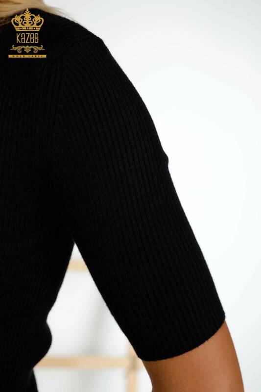 Grossiste Pull en Tricot Femme - Manches Courtes - Noir - 30397 | KAZEE