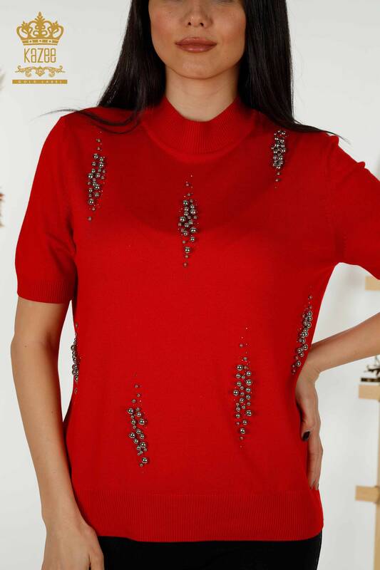 Grossiste en Tricot Femme - Modèle Américain - Rouge - 16929 | KAZEE