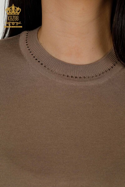 Grossiste Pull en Tricot Femme - Modèle Américain - Vison - 30255 | KAZEE - Thumbnail