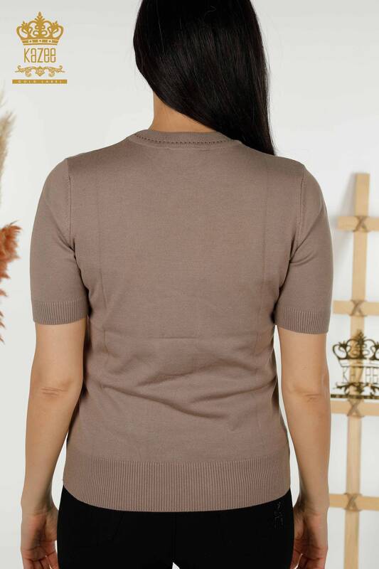 Grossiste Pull en Tricot Femme - Modèle Américain - Vison - 30255 | KAZEE
