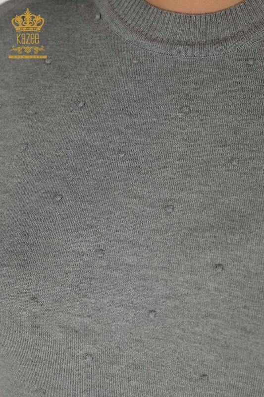 Grossiste Pull en Tricot Femme - Modèle Américain - Gris - 30131 | KAZEE