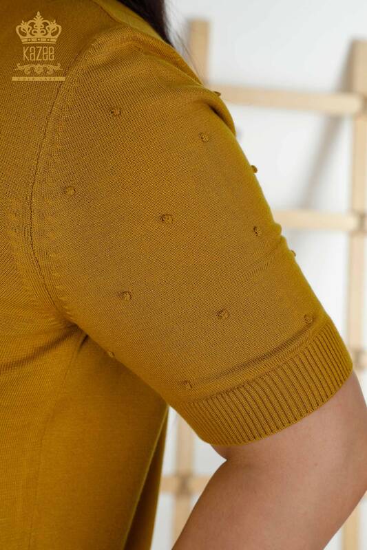 Grossiste Pull en Tricot Femme - Modèle Américain - Moutarde - 30131 | KAZEE