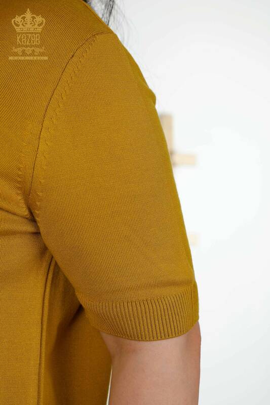 Grossiste Pull en Tricot Femme - Modèle Américain - Moutarde - 30389 | KAZEE