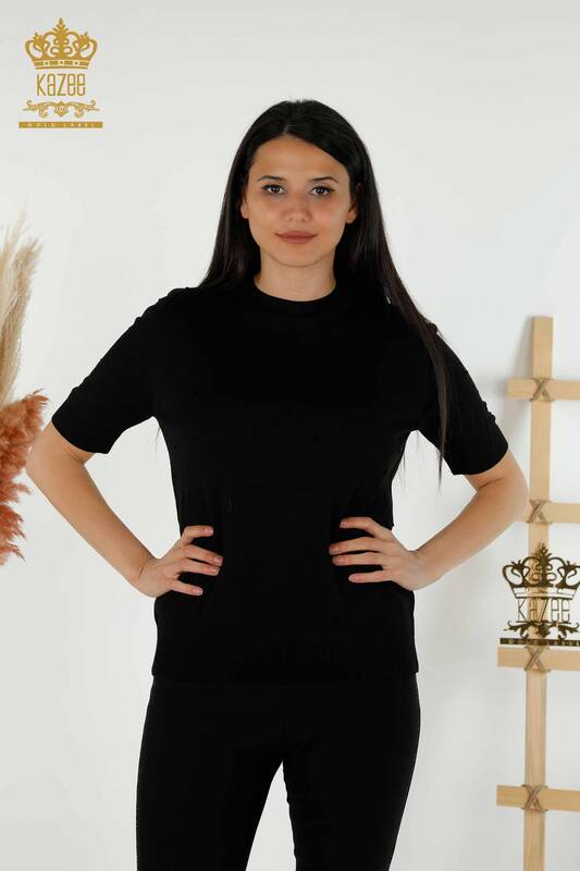 Grossiste Pull Femme en Tricot - Modèle Américain - Noir - 30131 | KAZEE