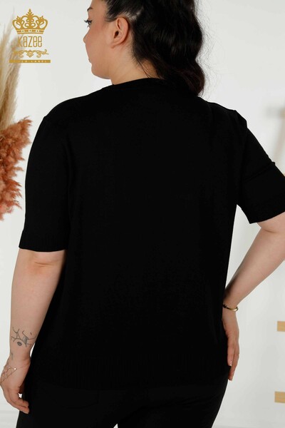Grossiste Pull en Tricot Femme - Modèle Américain - Noir - 30389 | KAZEE - Thumbnail
