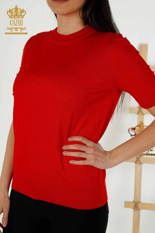 Grossiste Pull en Tricot Femme - Modèle Américain - Rouge - 30131 | KAZEE