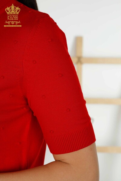 Grossiste Pull en Tricot Femme - Modèle Américain - Rouge - 30131 | KAZEE - Thumbnail