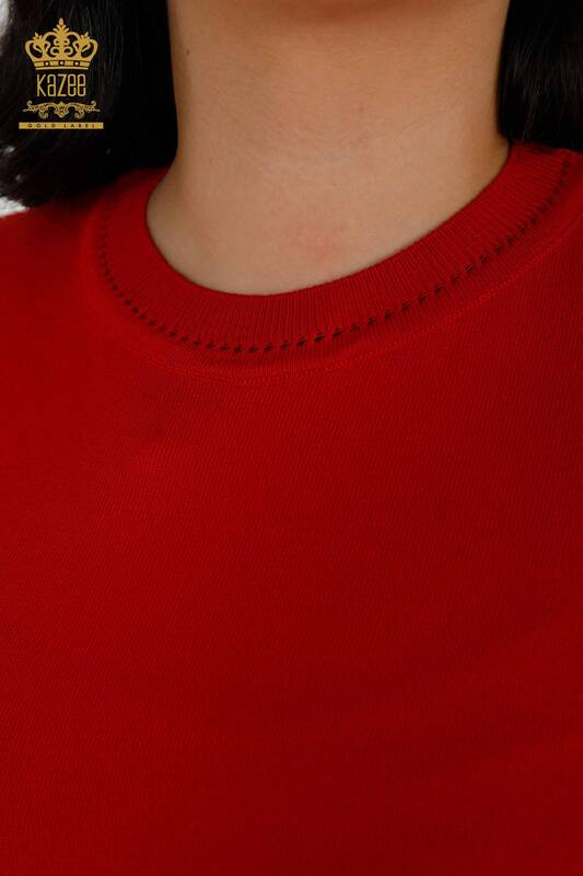 Grossiste en Tricot Femme - Modèle Américain - Rouge - 30389 | KAZEE
