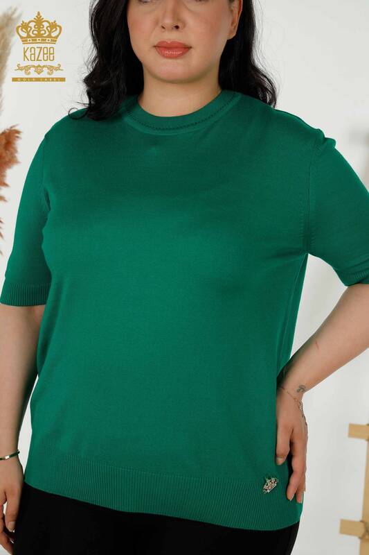Grossiste Pull en Tricot Femme - Modèle Américain - Vert - 30389 | KAZEE
