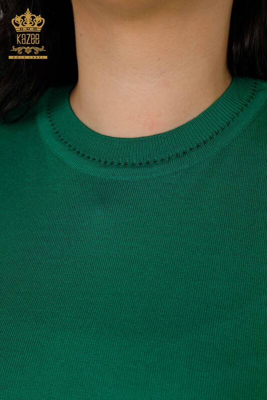 Grossiste Pull en Tricot Femme - Modèle Américain - Vert - 30389 | KAZEE
