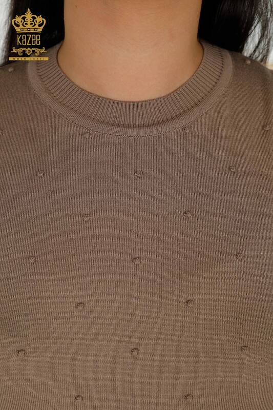 Grossiste Pull en Tricot Femme - Modèle Américain - Vison - 30131 | KAZEE