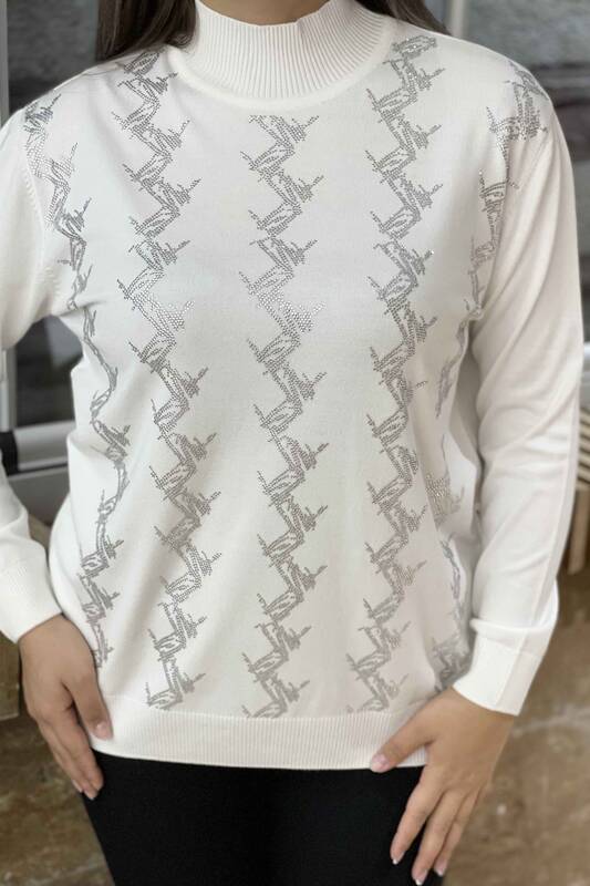 Vente en gros de pull en tricot pour femmes à motifs col montant brodé - 16606 | KAZEE