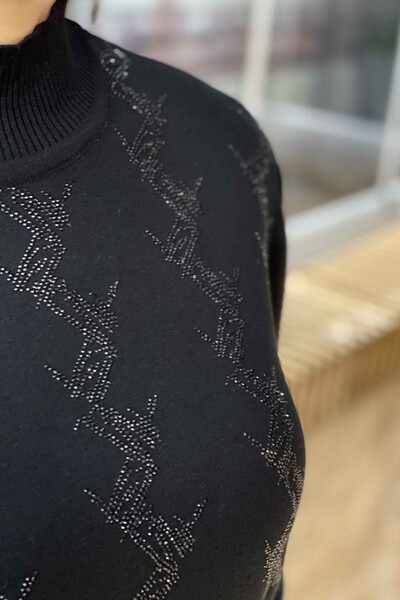 Vente en gros de pull en tricot pour femmes à motifs col montant brodé - 16606 | KAZEE - Thumbnail