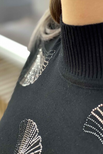 Vente en gros de pull brodé à col montant à motifs pour femmes - 16608 | KAZEE - Thumbnail