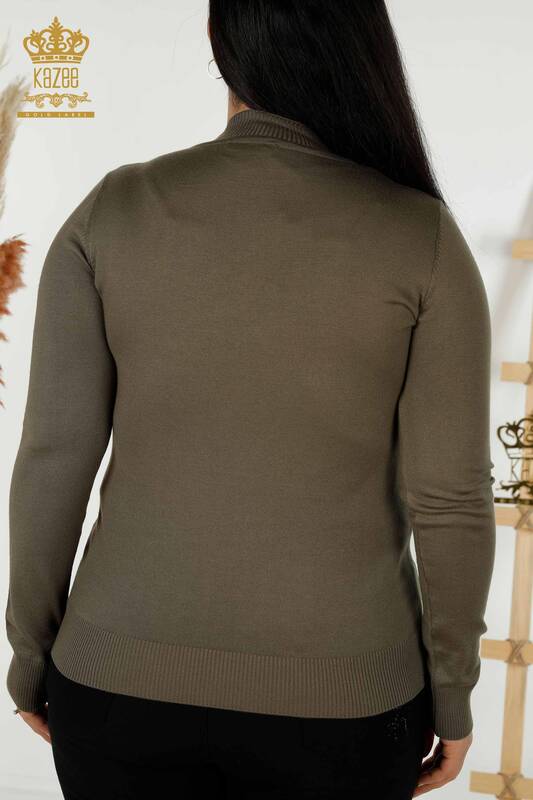 Grossiste Pull en Tricot pour Femme - À Motifs - Kaki - 30005 | KAZEE