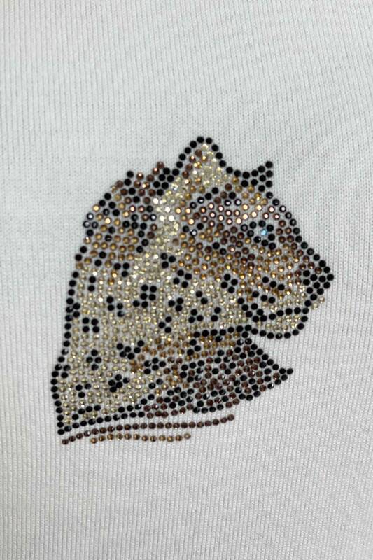 Vente en gros de pull brodé à imprimé léopard pour femme - 16584 | KAZEE