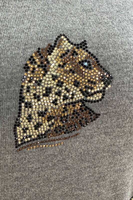 Vente en gros de pull brodé à imprimé léopard pour femme - 16584 | KAZEE