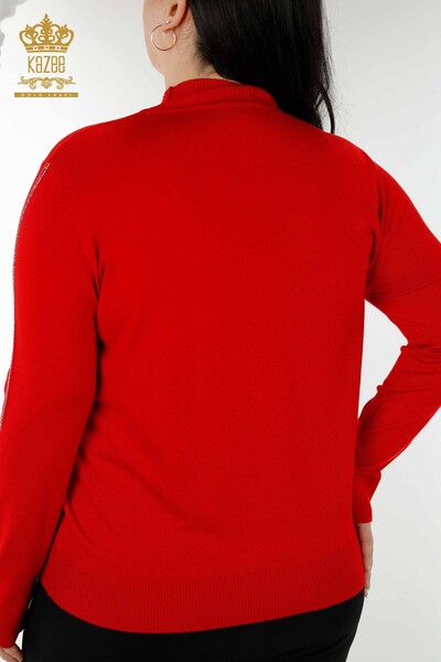 Grossiste Pull Femme Tricot Motif Oiseaux Rouge - 16459 | KAZEE - Thumbnail