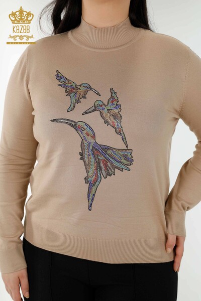 Grossiste Pull en Tricot Femme Motif Oiseau Vison - 16459 | KAZEE - 2