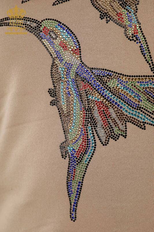 Grossiste Pull en Tricot Femme Motif Oiseau Vison - 16459 | KAZEE