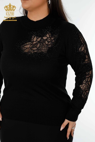 Grossiste Pull Femme Tricot Motif Rose Noir - 16832 | KAZEE - 2