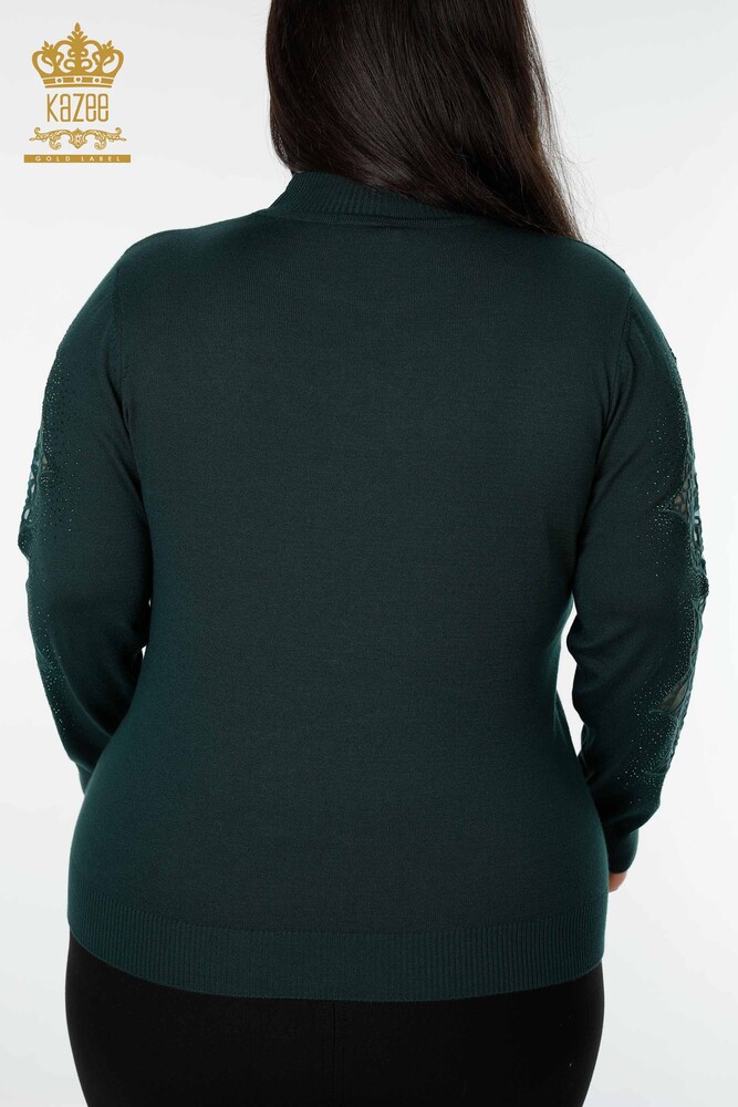 Grossiste Pull Femme Tricot Motif Rose Vert Foncé - 16832 | KAZEE - 9