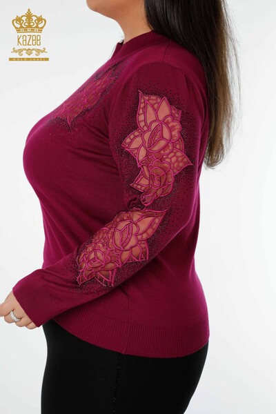 Grossiste Pull Femme Tricot Rose Motif Violet - 16832 | KAZEE - 6