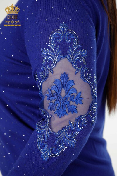 Grossiste Pull en Maille pour Femme Pierre Brodée Bleu Foncé - 30014 | KAZEE - 6