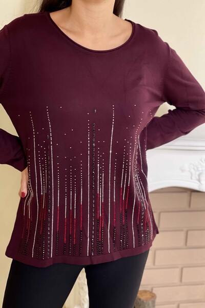 Vente en gros de pull en tricot pour femme Stone brodé ras du cou - 15584 | KAZEE - Thumbnail