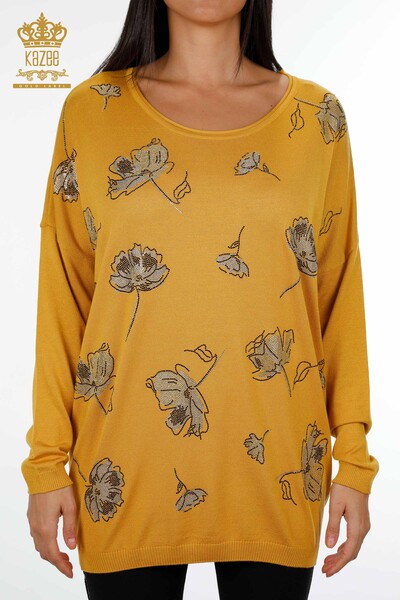 Vente en gros de pull en tricot pour femmes Stone Brodé Rose Pattern - 16622 | KAZEE - Thumbnail