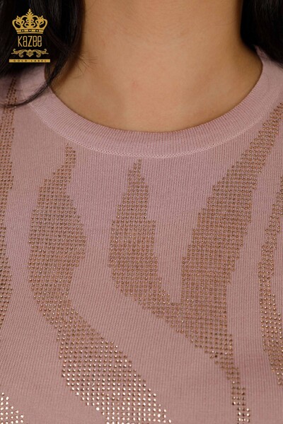 Grossiste Pull en Tricot Femme - Pierre Brodée - Poudre - 16728 | KAZEE - 4