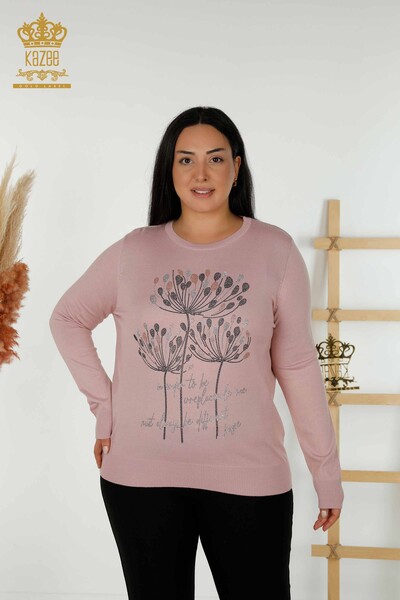 Vente en gros de pull en tricot pour femmes poudre brodée de pierre - 30156 | KAZEE - Thumbnail