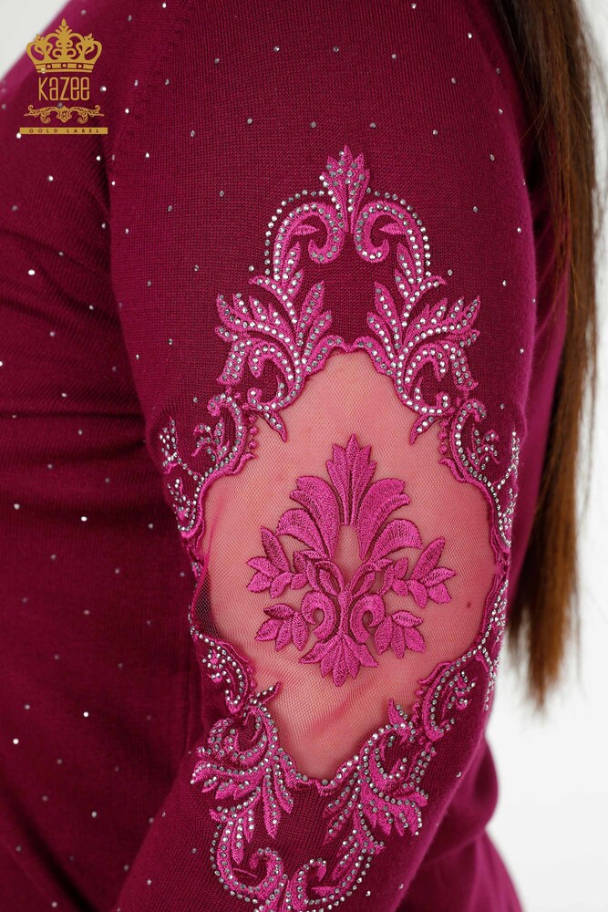 Grossiste Pull en Tricot Femme Pierre Brodée Violet - 30014 | KAZEE - 5