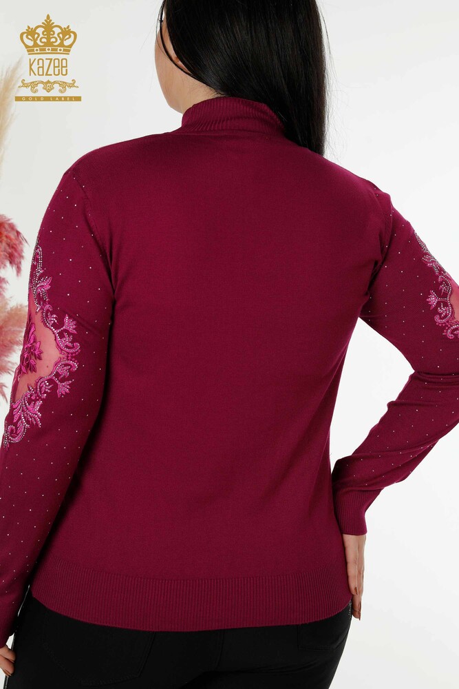 Grossiste Pull en Tricot Femme Pierre Brodée Violet - 30014 | KAZEE - 6