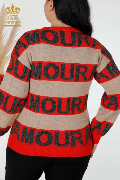 Grossiste Pull Femme Lettre Détaillée Corail - 30022 | KAZEE - 7