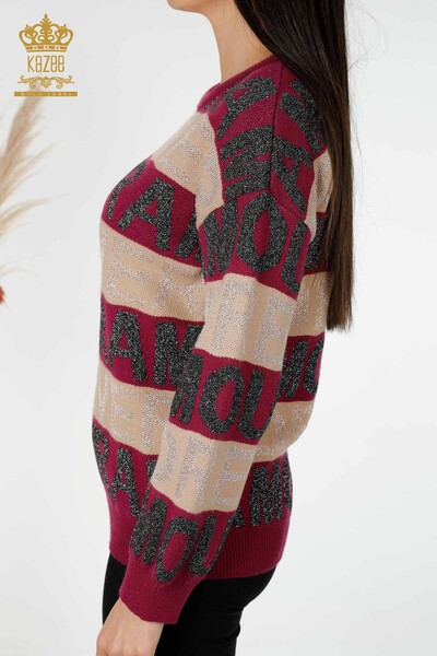 Grossiste Pull Femme Lettre Détaillée Violet - 30022 | KAZEE - 6