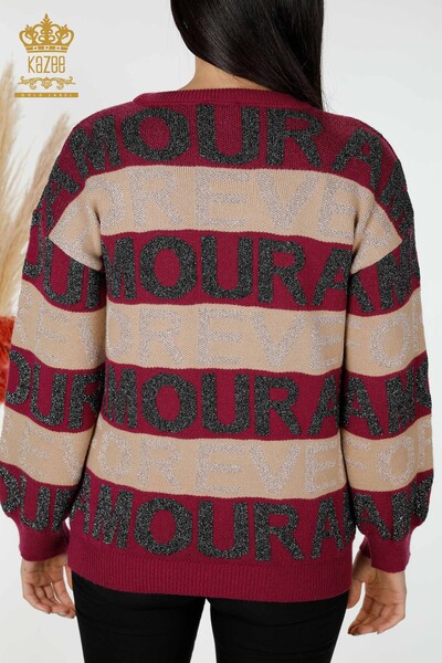 Grossiste Pull Femme Lettre Détaillée Violet - 30022 | KAZEE - 7