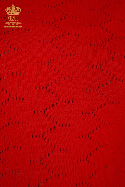 Grossiste Pull Tricot Femme Trou Détaillé Rouge - 30341 | KAZEE - Thumbnail